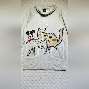 INOAH CAT & DOG ART TO WEAR MAX & CHLOE COWL NECK LACE POCKET TUNIC TOP
